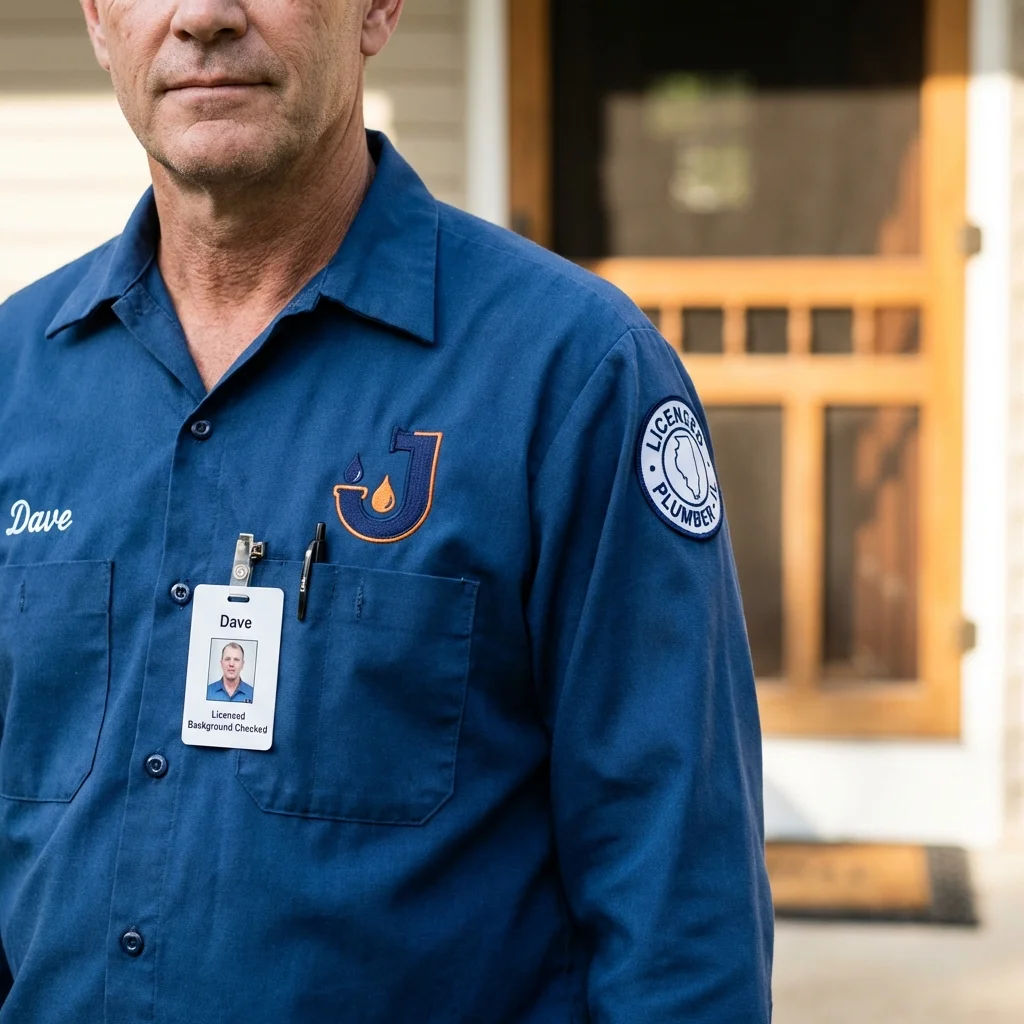 Licensed plumber showing ID badge in West Jefferson, NC
