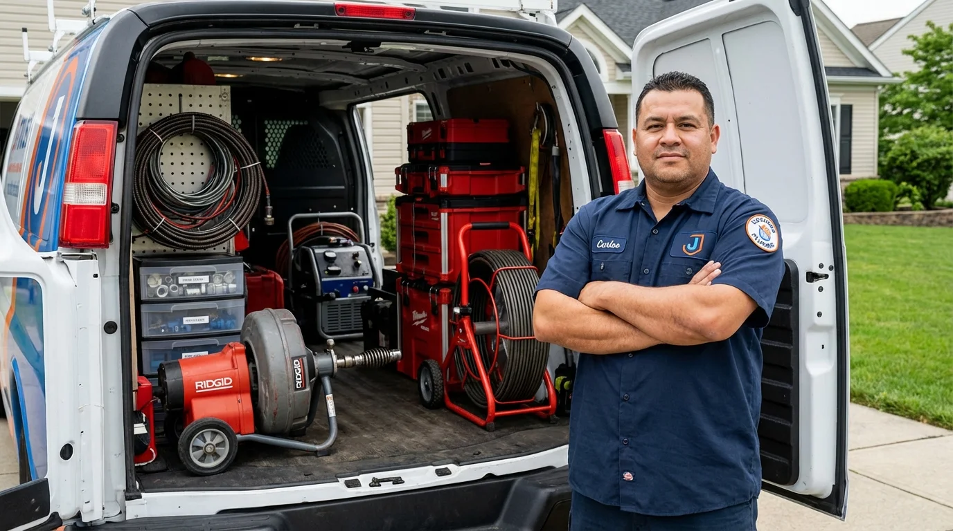 Professional drain cleaning equipment and Johns Plumbing LLC plumber in West Jefferson