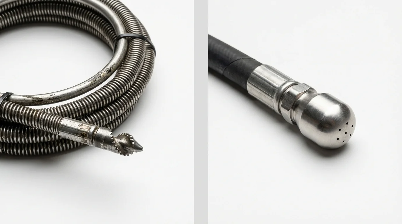 Drain snake cable and hydro jetting nozzle used for drain cleaning in West Jefferson, NC