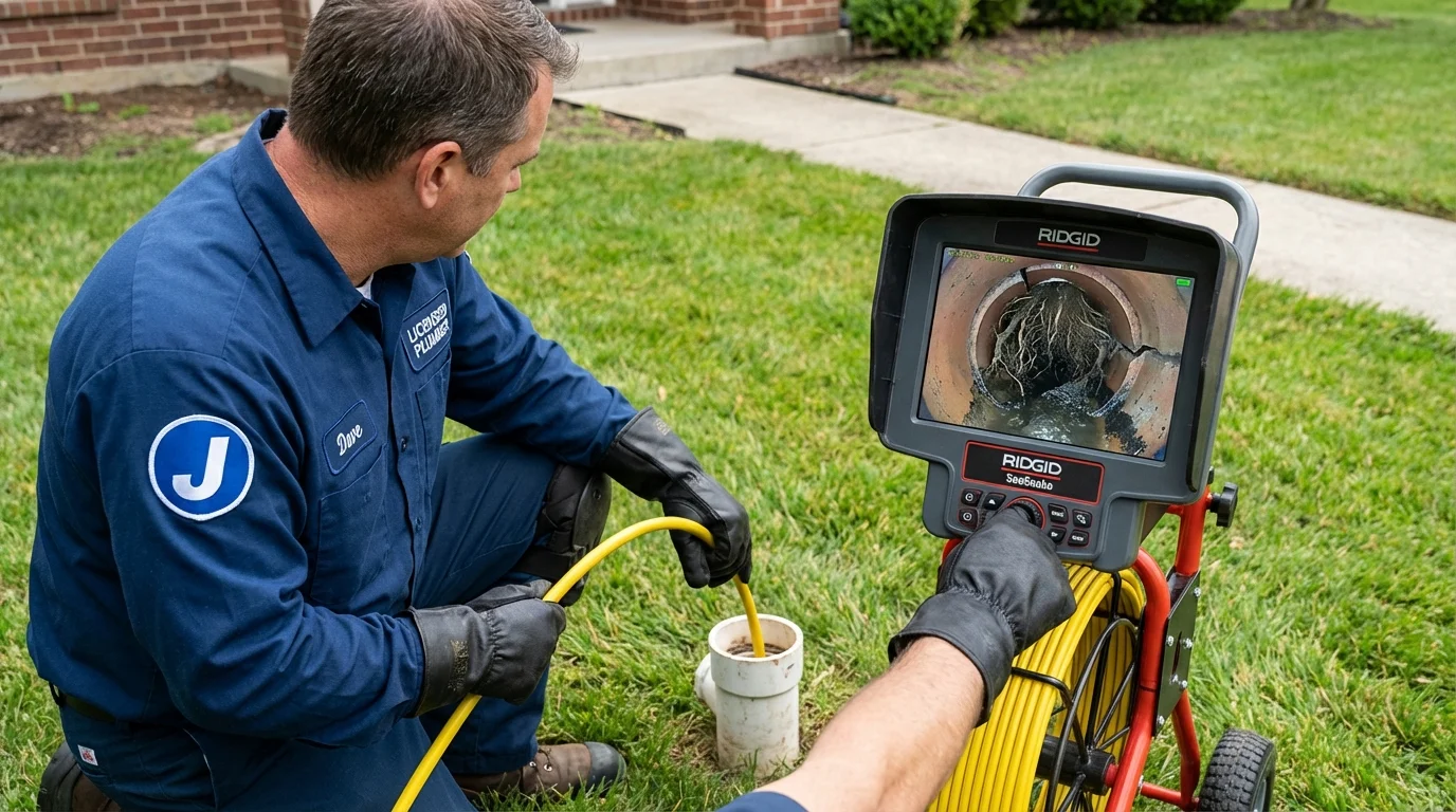 Sewer camera inspection being performed by Johns Plumbing LLC in West Jefferson