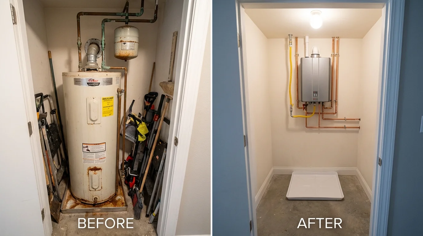 Tank water heater versus wall-mounted tankless unit comparison for West Jefferson, NC homeowners